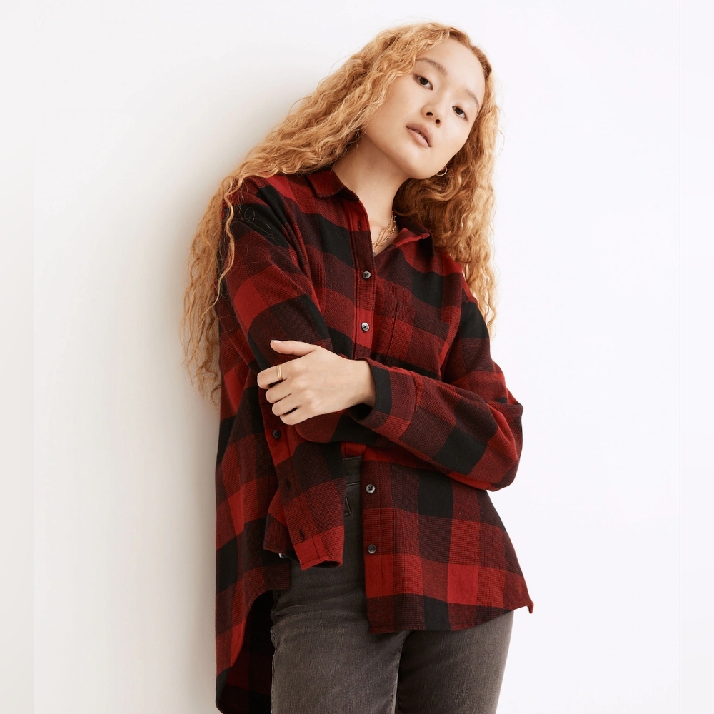 Madewell Flannel Side-Button Oversized Ex-Boyfriend Shirt in Buffalo Check EUC S